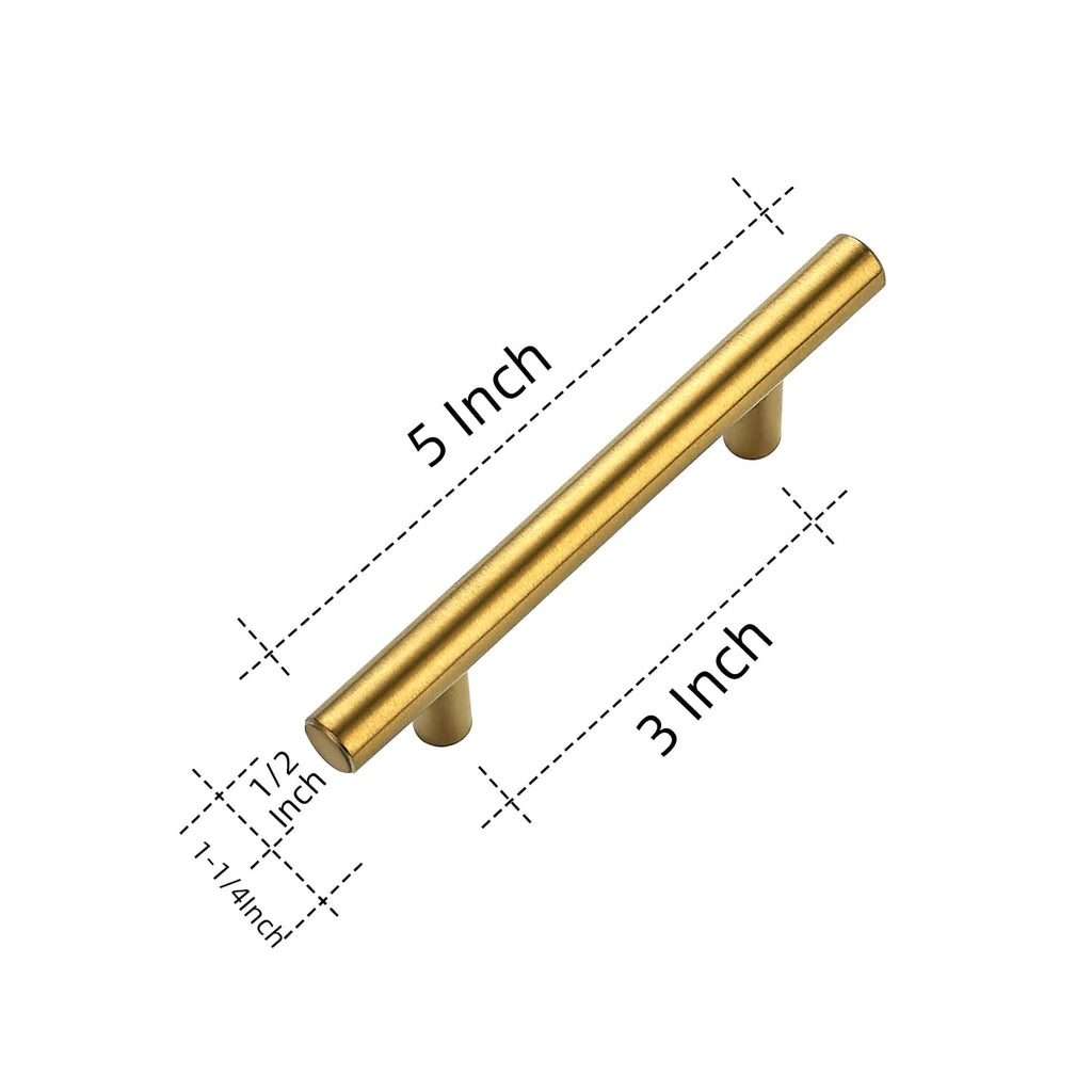 Cabinet Handles, Brushed Brass,5" Length,3" Hole Center,40 Pack
