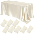 8 Pack Wedding Satin Tablecloth 102 x 58 in Rectangle, Ivory