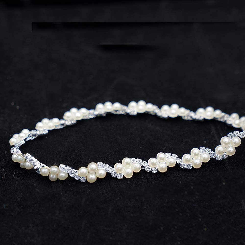 Pearl Rhinestone Trim, Inlaid Pearl Beaded Chain, Crystal Applique Ideal for DIY and Wedding Party Decoration - 1 Yard