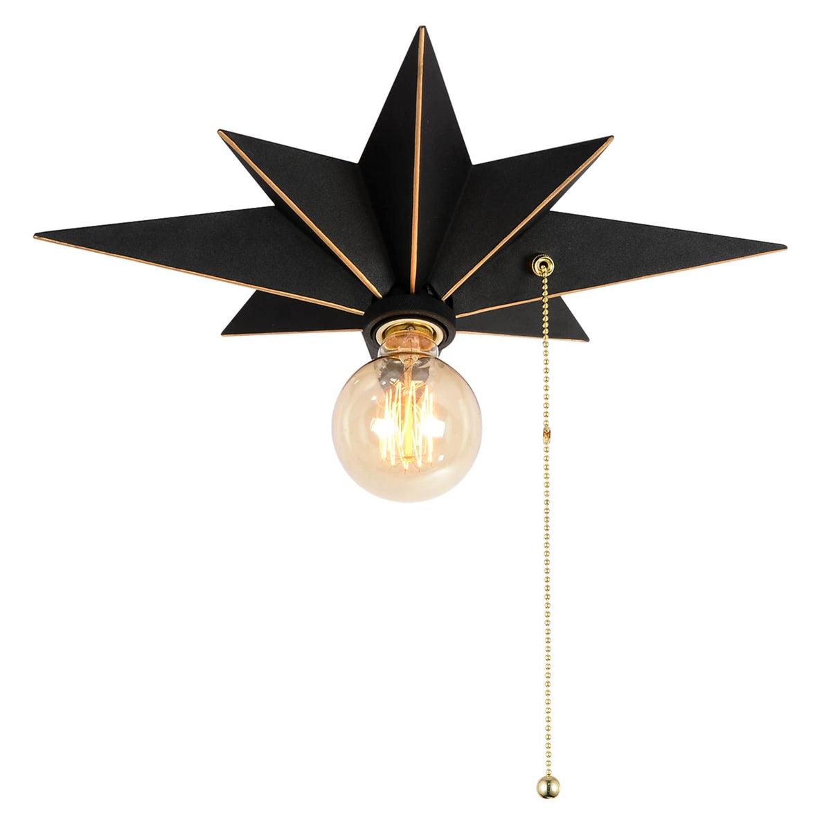 16 inch Flush Mount Ceiling Light with Pull Chain On/Off Switch, Industrial Black Star Ceiling Light Fixtures