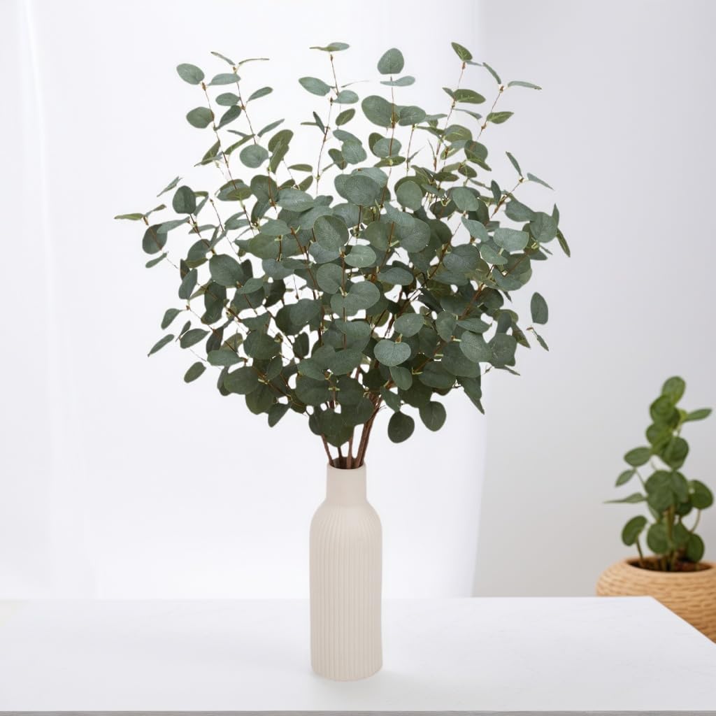 6 Pcs 27" Eucalyptus Stems Greenery Stems Eucalyptus Leaf Spray in Green Silk Plastic Plants Floral Artificial Plants