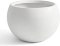 19.3"Dia x 13"H Large Fiberstone Sphere Planter, White Round Pot | 15" Opening, Drainage Hole & Plug, Wheathered