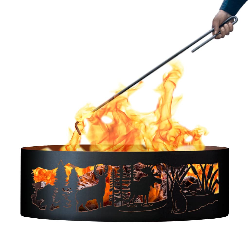 Moonlight Gathering Unpainted 12 in. Tall 30 in. Diameter Outdoor Fire Ring with Fire Poker - 30 x 30 x 12