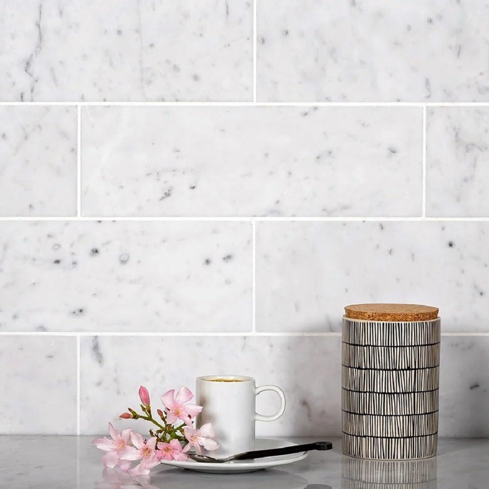 Subway Carrara Marble Tile Gray and White 4x12 Honed 5 sq ft/case 15-Pack