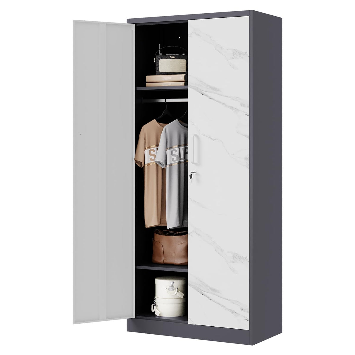 Wardrobe Closet, 72" H Clothing Storage Cabinet with Adjustable Shelves and Hanging Rod, Bedroom Armoire Clothes