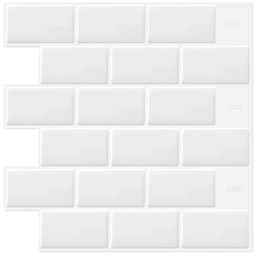 White Peel and Stick Backsplash Subway Tile Wall 10-Sheet