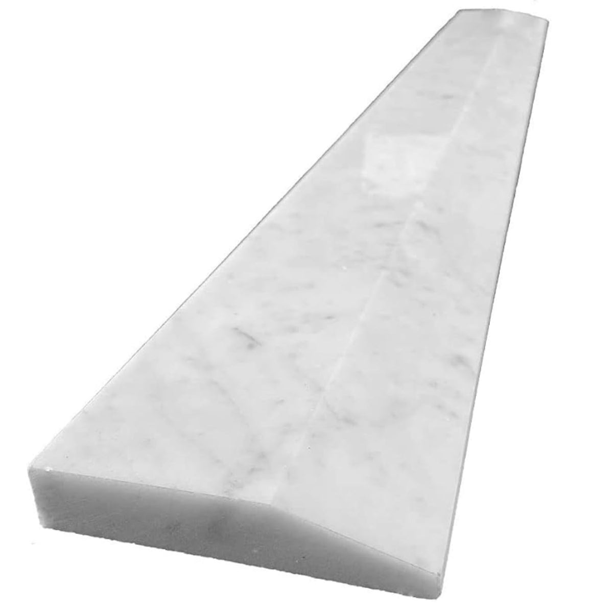 Italian Carrara White Bianco Greyish Marble One High Beveled Single Hollywood Doorway Floor Transition Threshold Tile