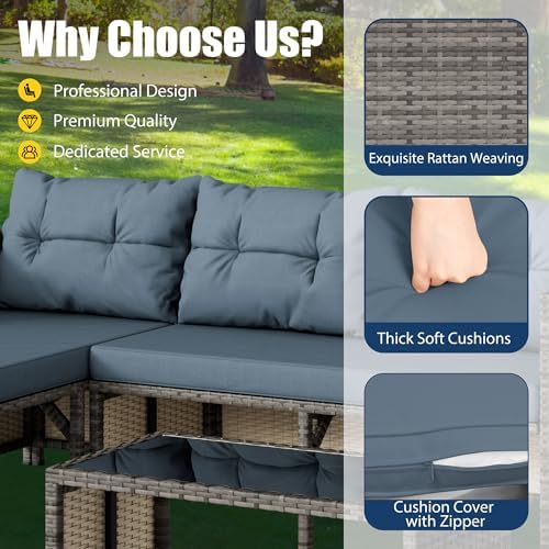 3-Piece Wicker Outdoor Patio Furniture Set | Blue All-Weather Resistant for Patio, Garden & Porch