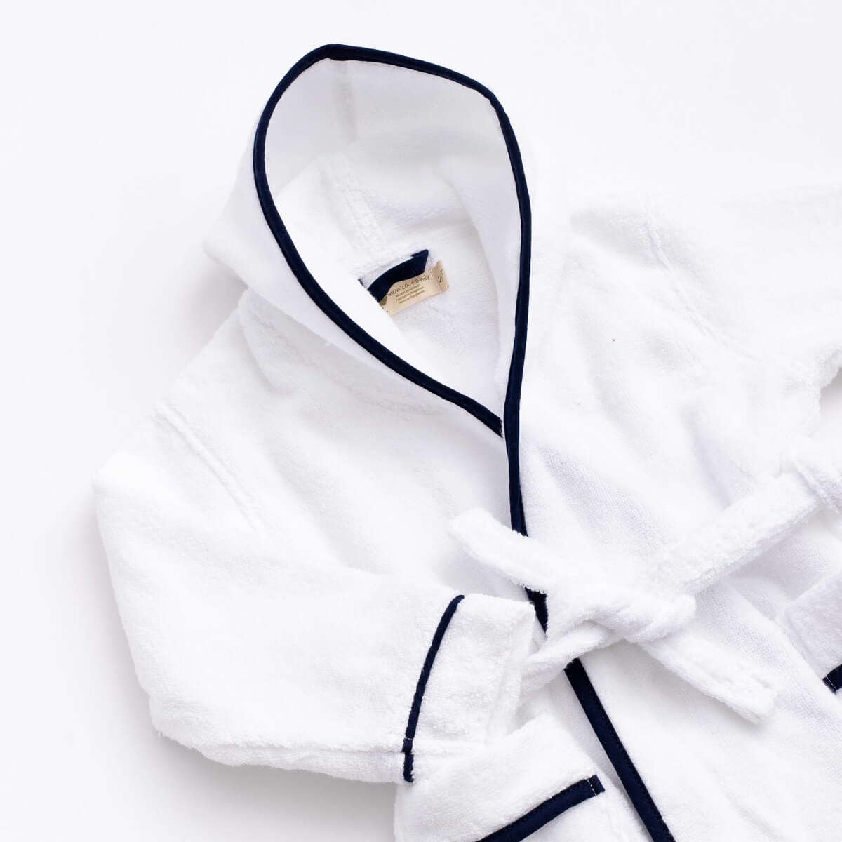 Bathrobe, White + Navy, Size 18-24 Months, Terry Hooded Towel Bathrobe, 100% Organic Baby Clothes for Girls & Boys