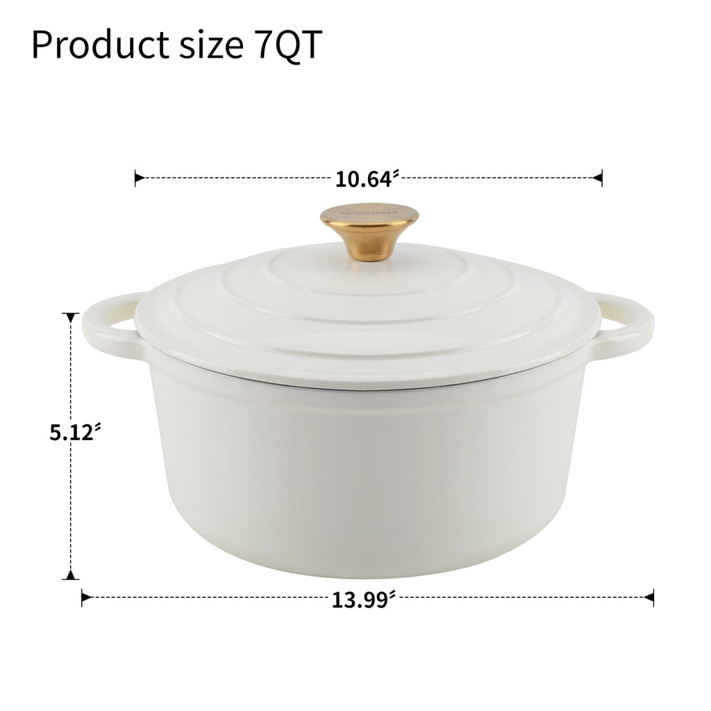Enameled Cast Iron Round Dutch Oven -7QT Pot With Lid,Cream