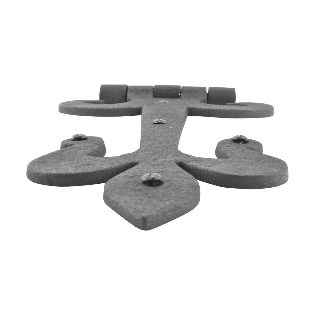 Gate Hinges 12 in. Black Wrought Iron Fleur De Lis Style Strap Hinges for Gates and Doors with Mounting Hardware
