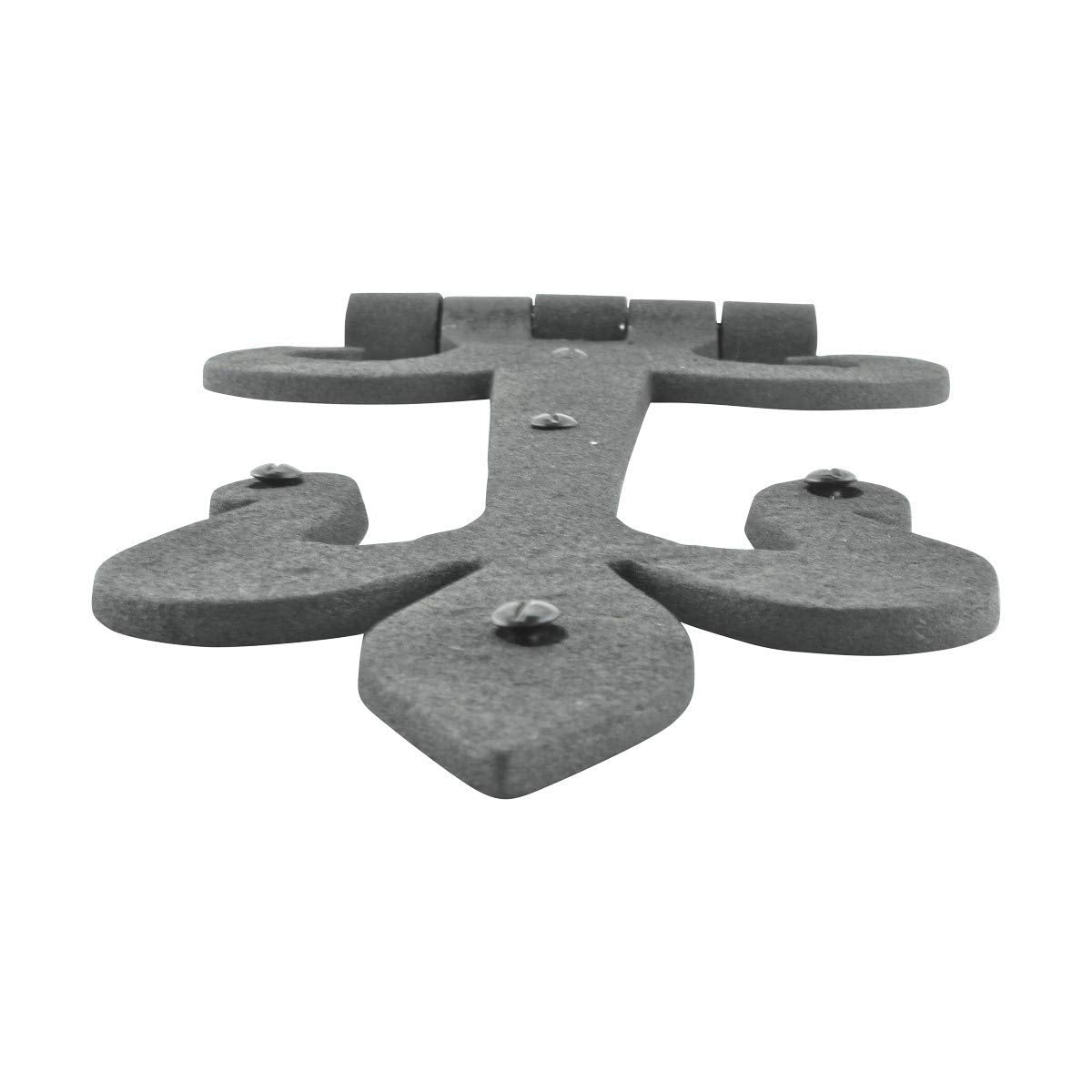Gate Hinges 12 in. Black Wrought Iron Fleur De Lis Style Strap Hinges for Gates and Doors with Mounting Hardware