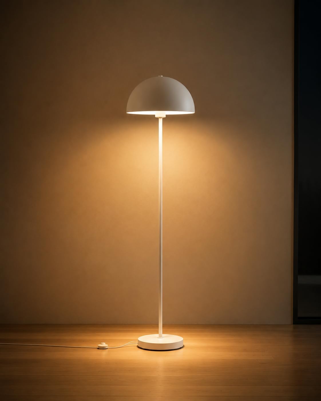 White Metal Mushroom Floor Lamp, 66-Inch Modern Corner Lamp with Footswitch