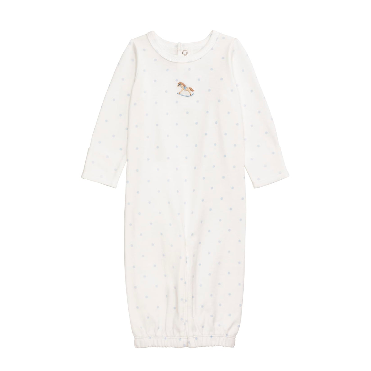 Baby Boy Polka Dot Rocking Horse Gown, White