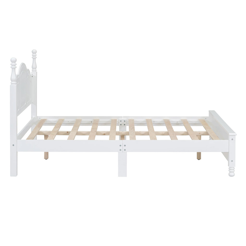 Wood Platform Bed Frame, Retro Style Wooden Bed with Headboard, Solid Pine Wood Construction, Wooden Slat