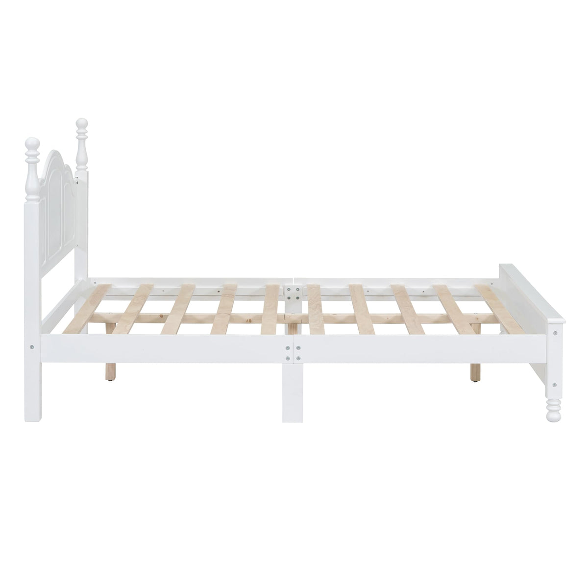 Wood Platform Bed Frame, Retro Style Wooden Bed with Headboard, Solid Pine Wood Construction, Wooden Slat