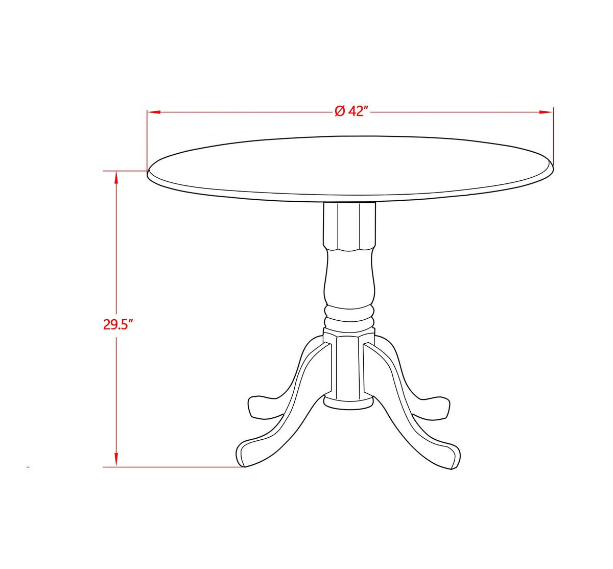 Inspired Saarinen Style West Furniture DMT-NBK-TP Dublin Modern Dining Table - a Round Kitchen Table Top with Dropleaf & Pedestal Base, 42x42