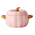 Pumpkin Soup Bowl, 64oz Ceramic Pumpkin Pot with Lid (Pink)
