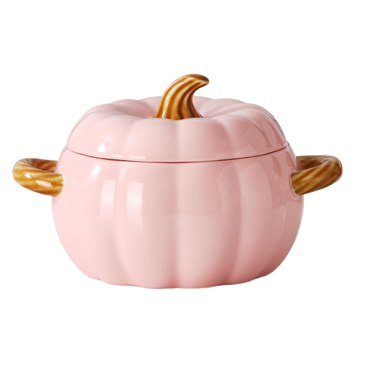 Pumpkin Soup Bowl, 64oz Ceramic Pumpkin Pot with Lid (Pink)