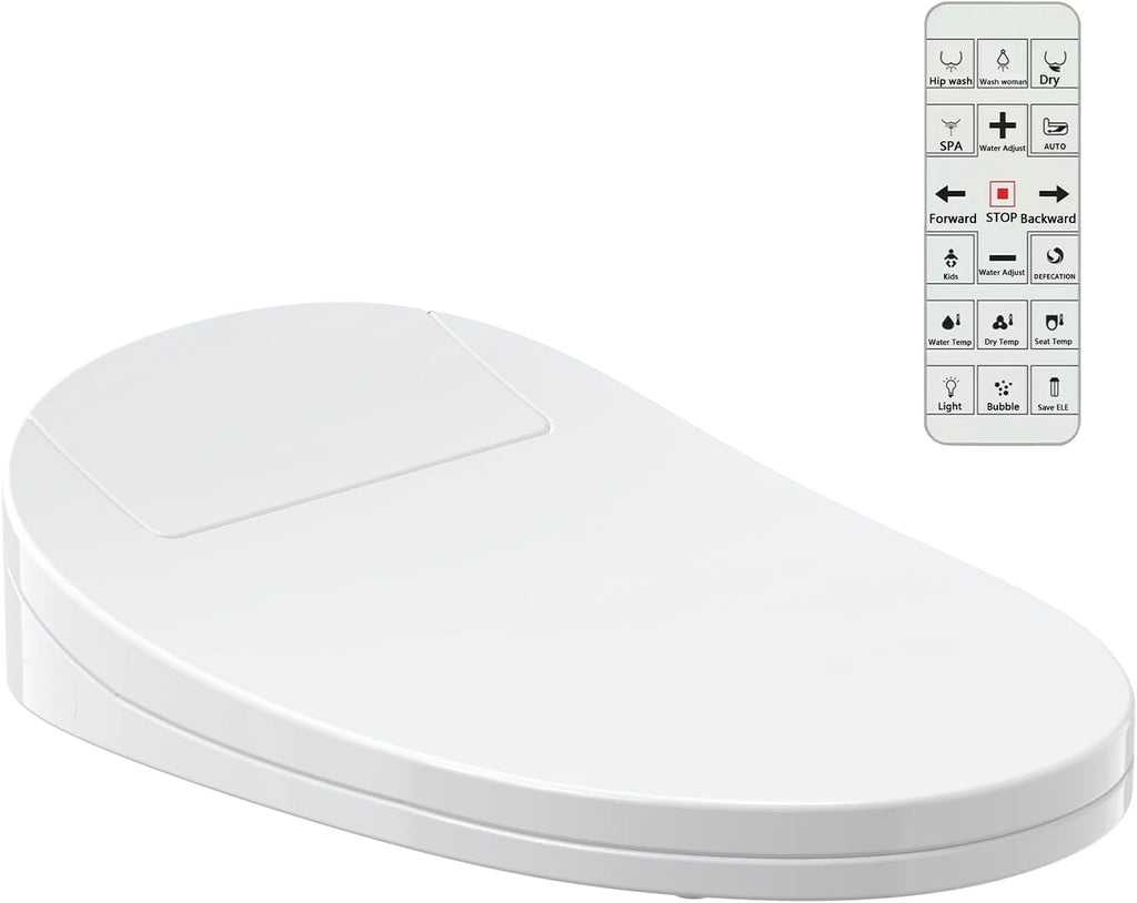 Elongated Electric Bidet Toilet Seat with Warm Water, Air Dryer, Heated Seat, Night Light, Remote Control, Self-Cleaning Nozzle, Instant Hot Water