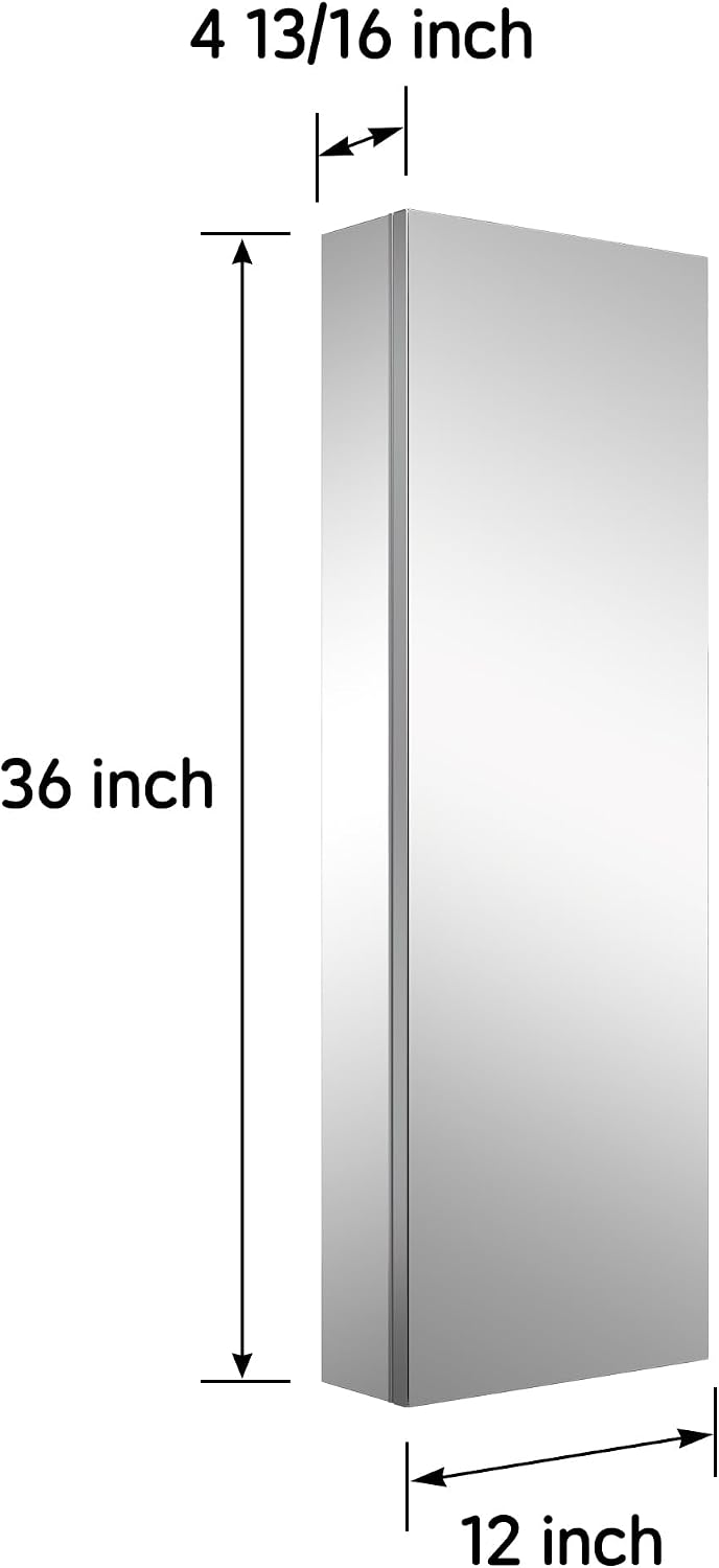 16" x 36" Medicine Cabinet with Mirror, Bathroom Mirror Cabinet | Anodized Chrome Aluminum Frame, Adjustable Shelves