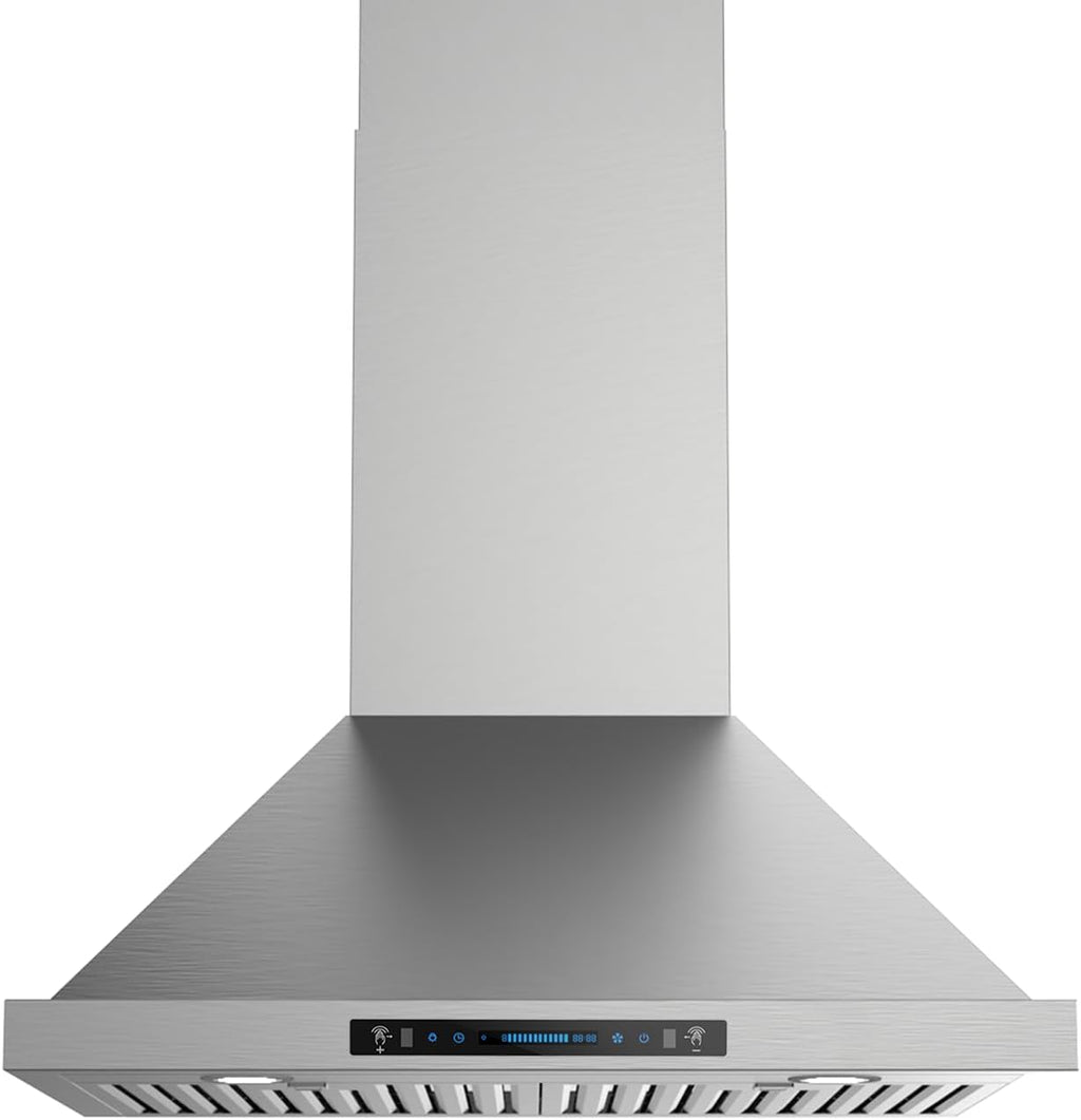 30 Inch Stainless Steel Wall Mount Range Hood 900 CFM 4 Speed Gesture, Touch & Remote Control Convertible Ducted/Ductless
