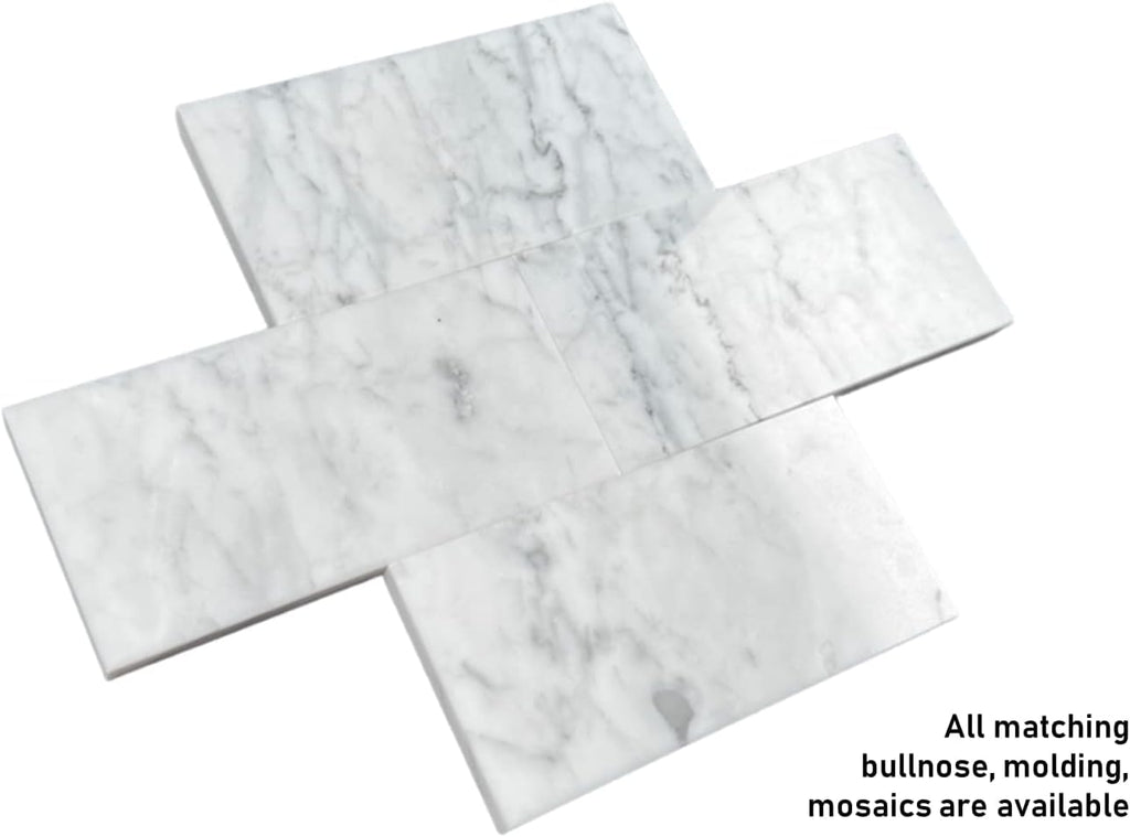 Classic Carrara Glossy 3x6 Marble Subway Wall Tile Shower Walls Kitchen Backsplash Durable Case Coverage 9.68 Sq Ft