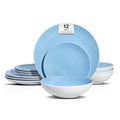 Stoneware Coupe Shape 12pc Dinnerware Set, Outside White + Inside Blue