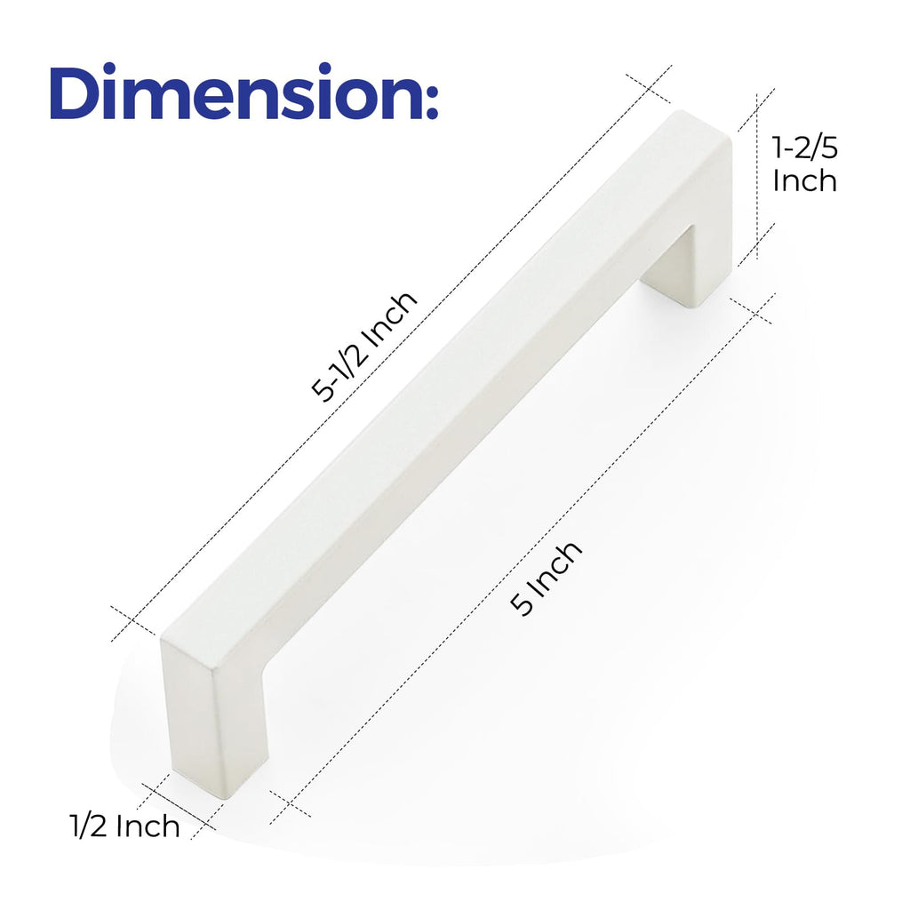White Square Cabinet Handles Drawer Pulls,5 Inch,60 Pack