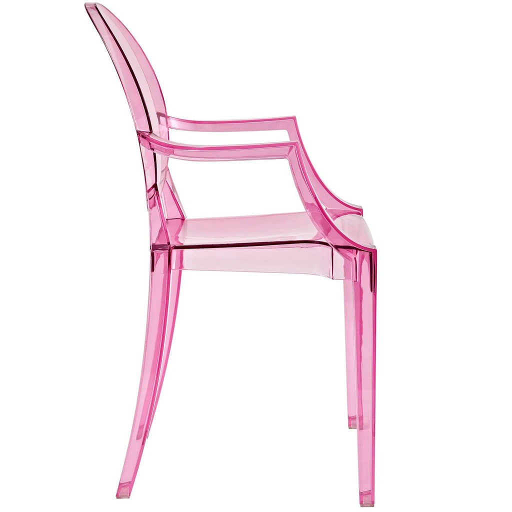 Casper Modern Acrylic Stacking Kitchen and Dining Room Arm Chair in Pink - Fully Assembled