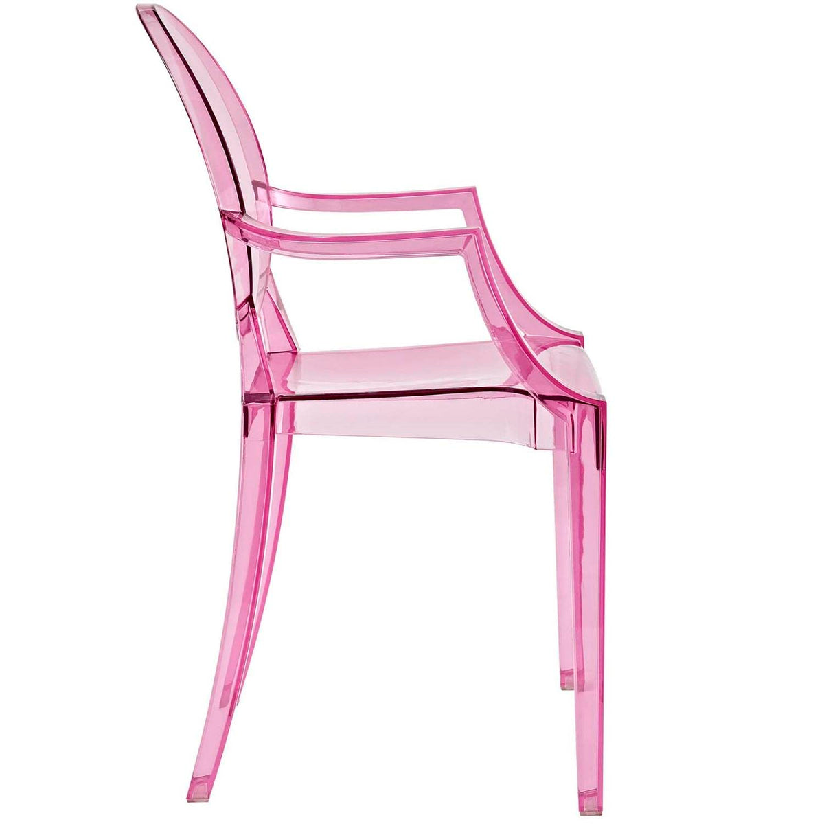 Casper Modern Acrylic Stacking Kitchen and Dining Room Arm Chair in Pink - Fully Assembled