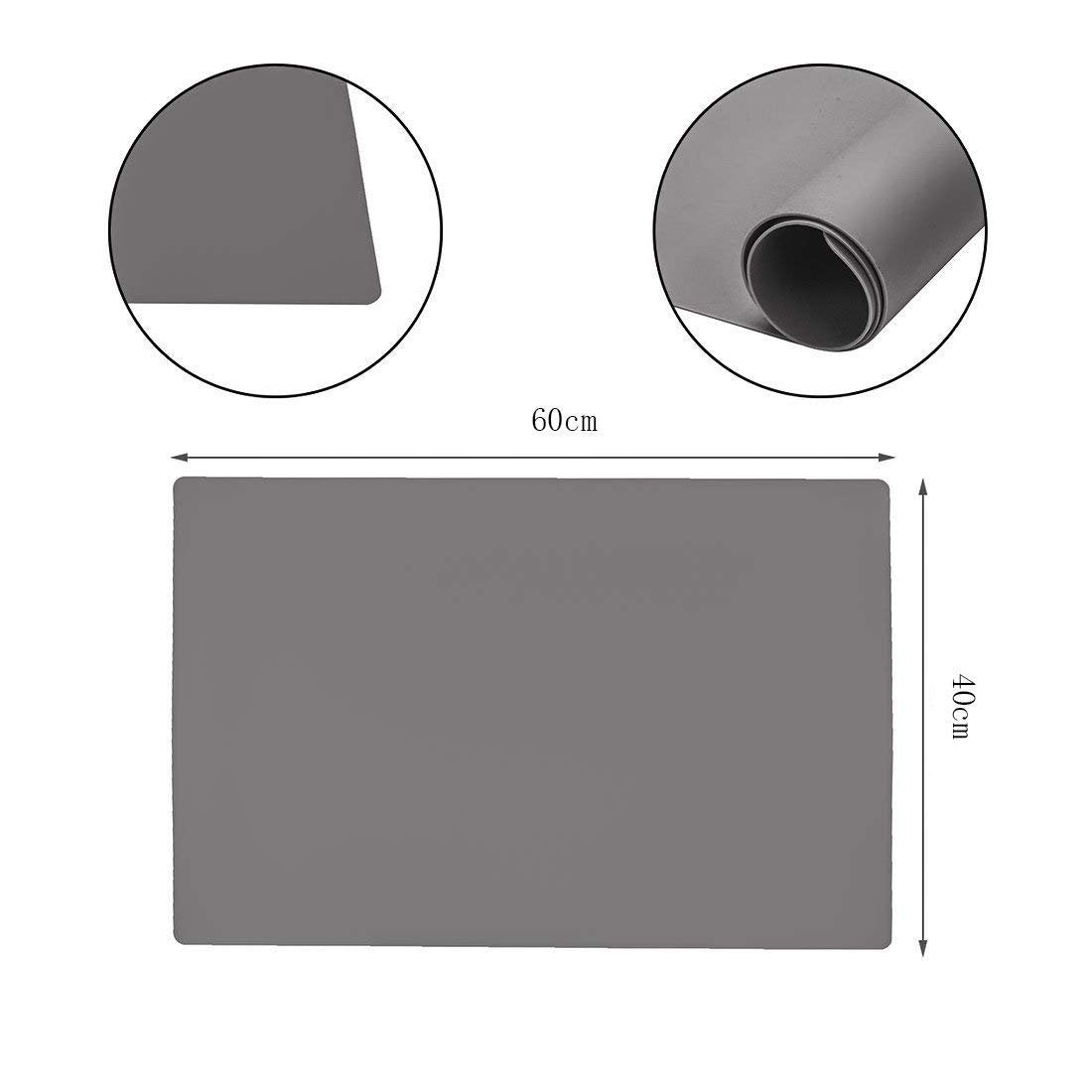 23.6'' by 15.7''Flexible Silicone Placemat Non Slip Waterproof Heat Resistant Dinner Table Grey 2 Pieces