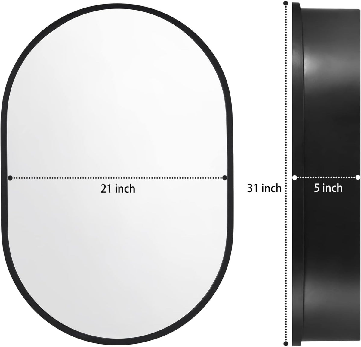 21 Inch x 31Inch Oval Medicine Cabinet Mirror Bathroom Wall Storage Cabinet Mirror Surface Mount Installation