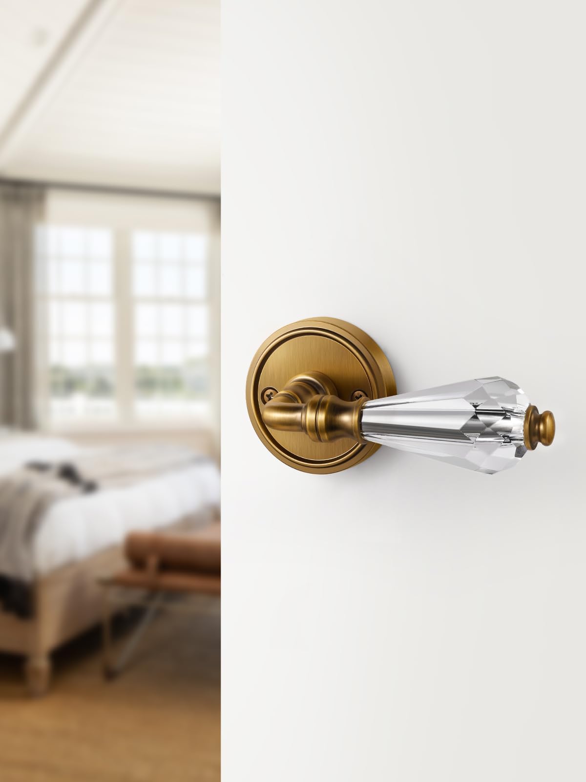 1 Pack Antique Brass Glass Door Lever Passage Crystal Door Levers Door Lever Interior Door Handle for Hall and