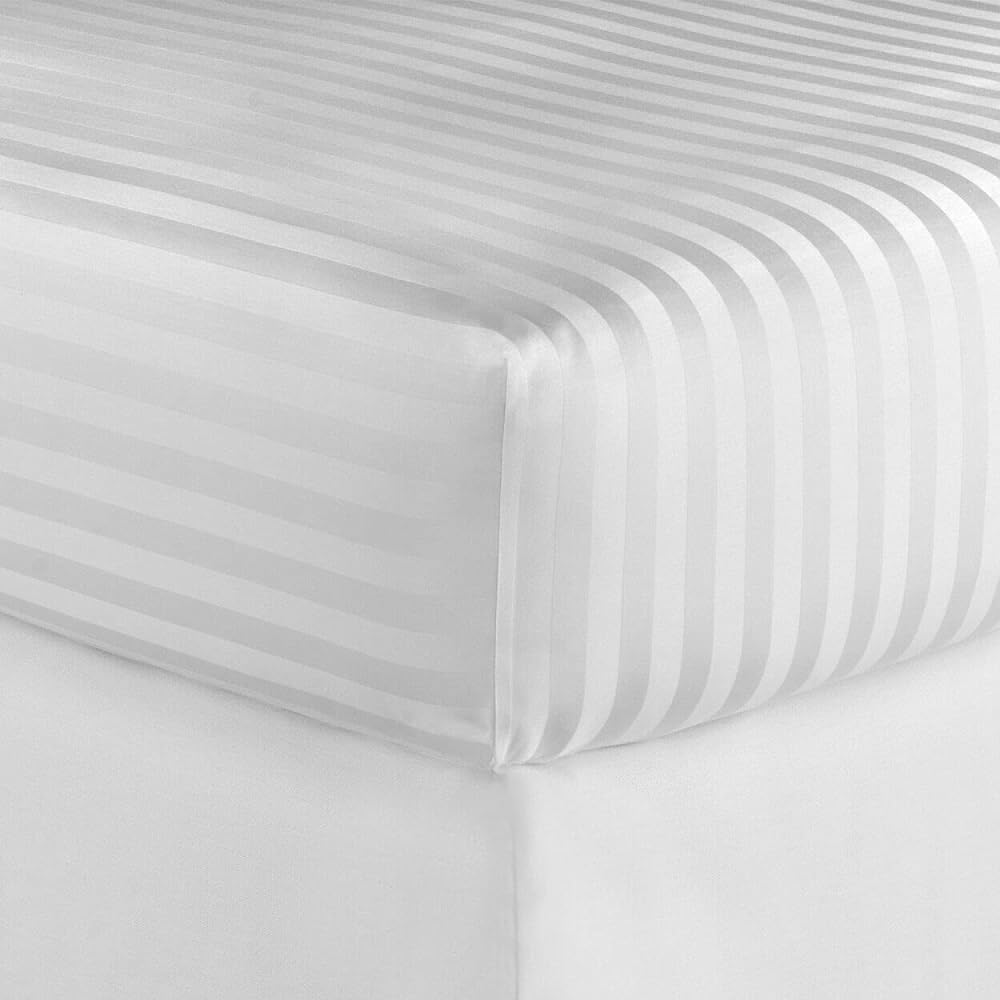 1200 Thread Count 100% Egyptian Cotton Superior Wrinkle Resistant 4PC Stripe Bed Sheet Set (Queen, White)