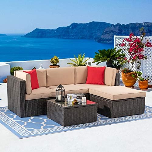 5-Piece PE Rattan Outdoor Patio Furniture Set | Beige All-Weather Resistant for Backyard, Garden & Porch