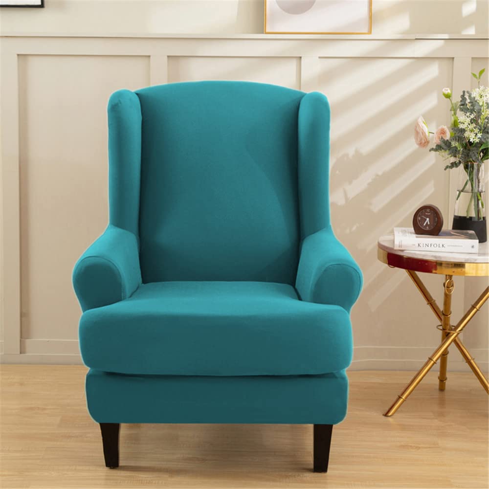 Solid Color Wingback Chair Covers 2 Piece, Wing Chair Slipcover Stretch Slipcovers for Wing Armchair Cover with