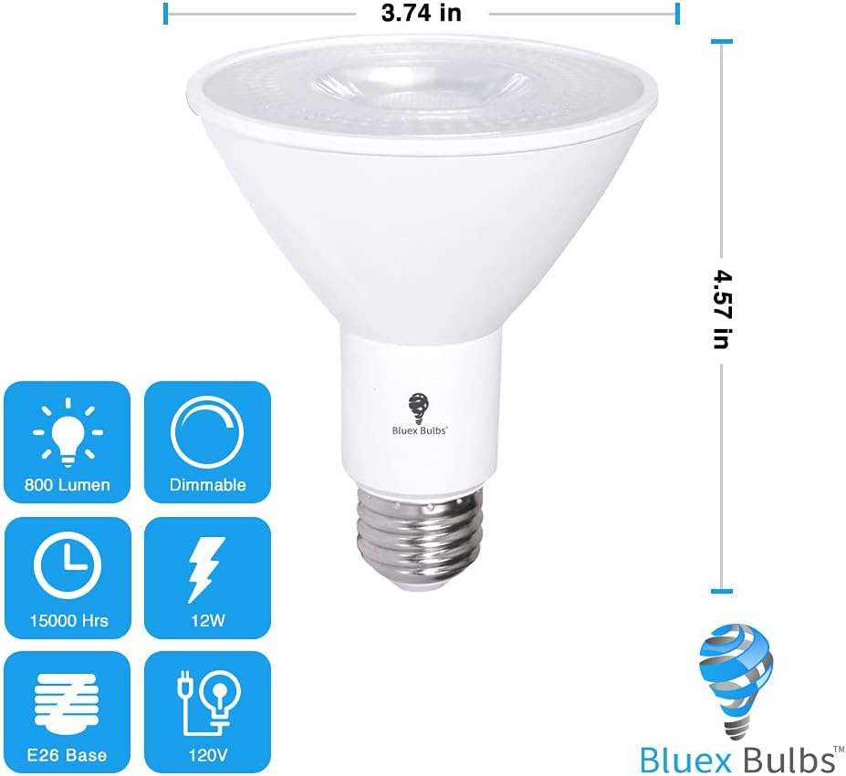 10 Pack PAR30 Outdoor LED Flood Light Bulb 12W 100 Watt Equivalent 900 Lumens Dimmable Waterproof E26 3000K Warm