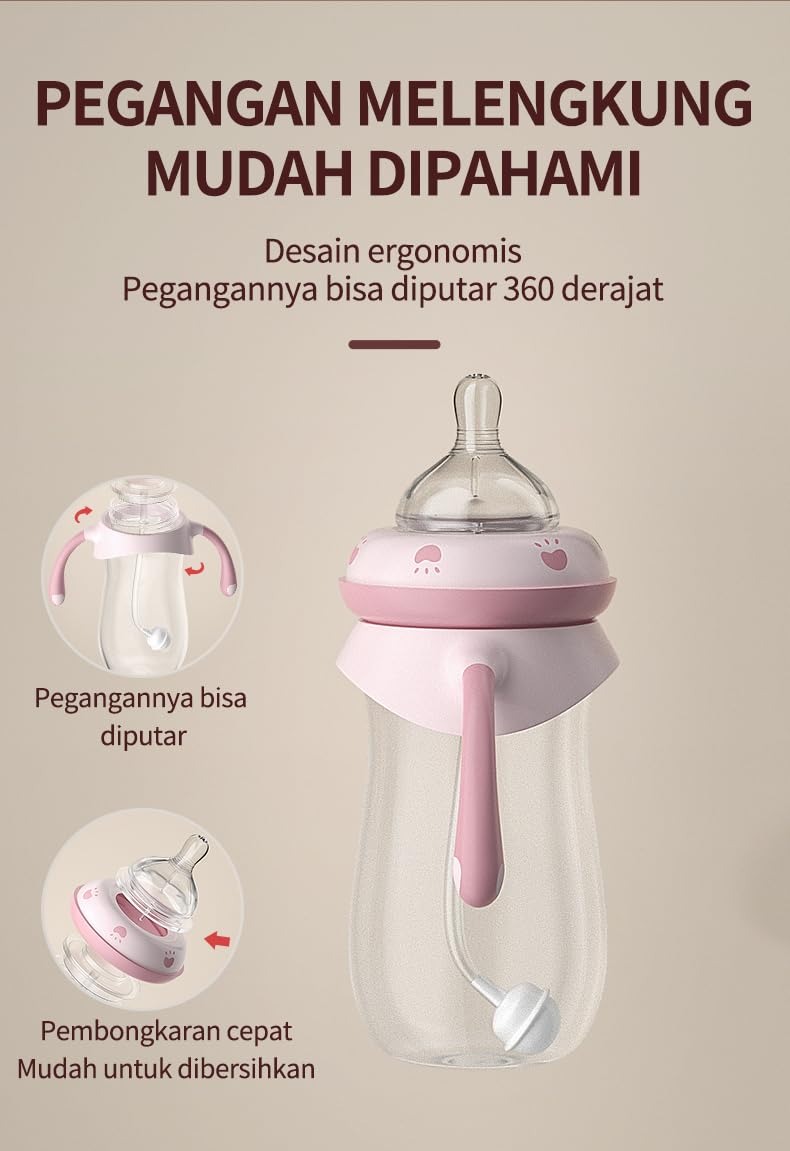 Baby Bottles, Weighted Straw Toddler Milk Bottles with Non-Slip Handle, Size + Variable Fast Flow, 12+ Months
