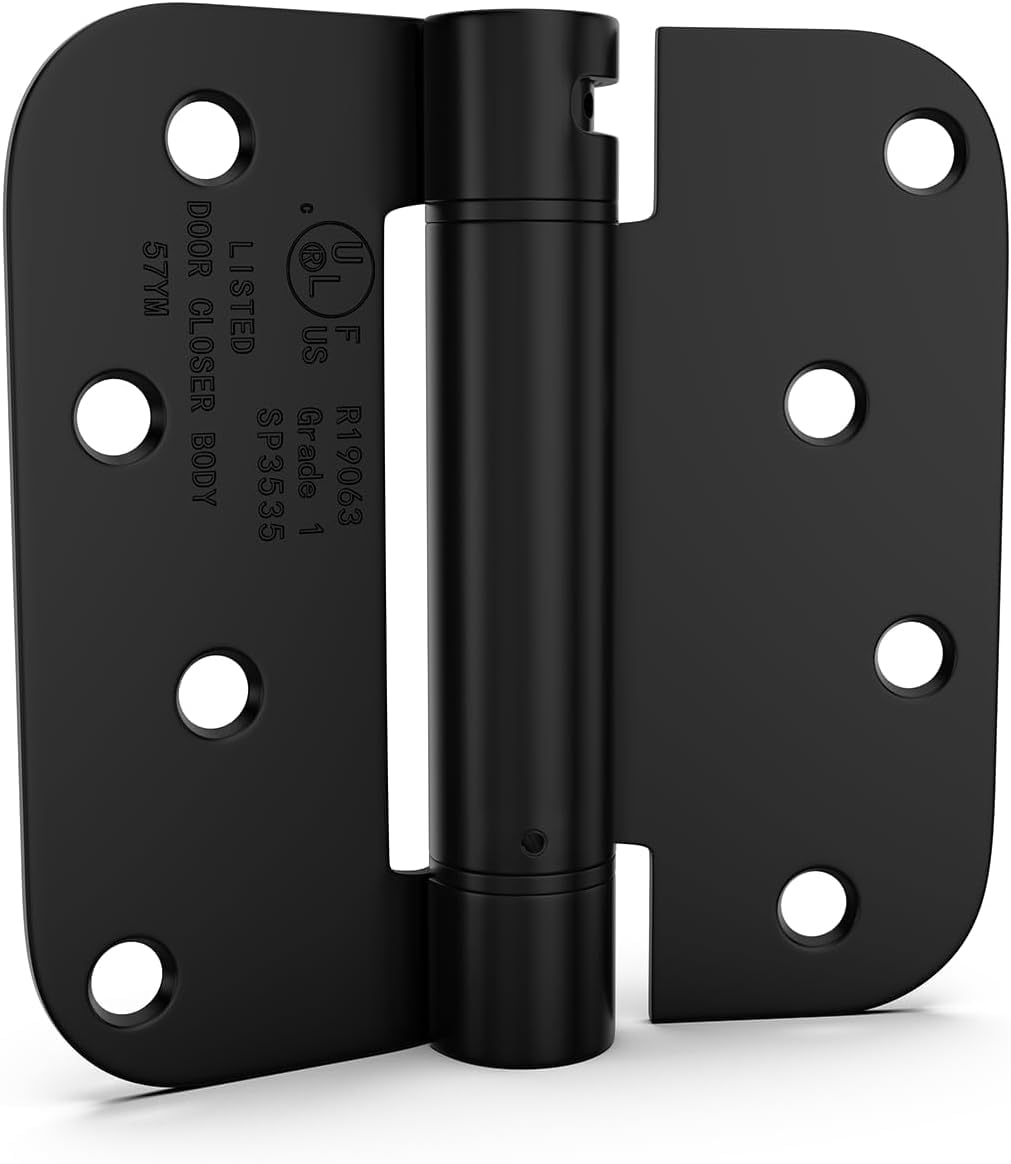 6 Pack Black Spring Door Hinges 4 Inch 5/8" Radius Corners