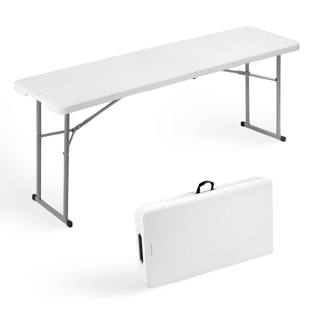 Folding Table 6FT Narrow Portable Plastic Heavy Duty Table, White