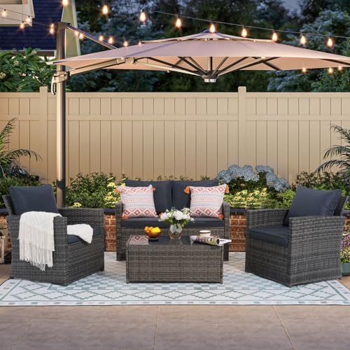 4-Piece Wicker Outdoor Patio Furniture Set - Conversation | Gray All-Weather Resistant for Patio, Garden & Porch