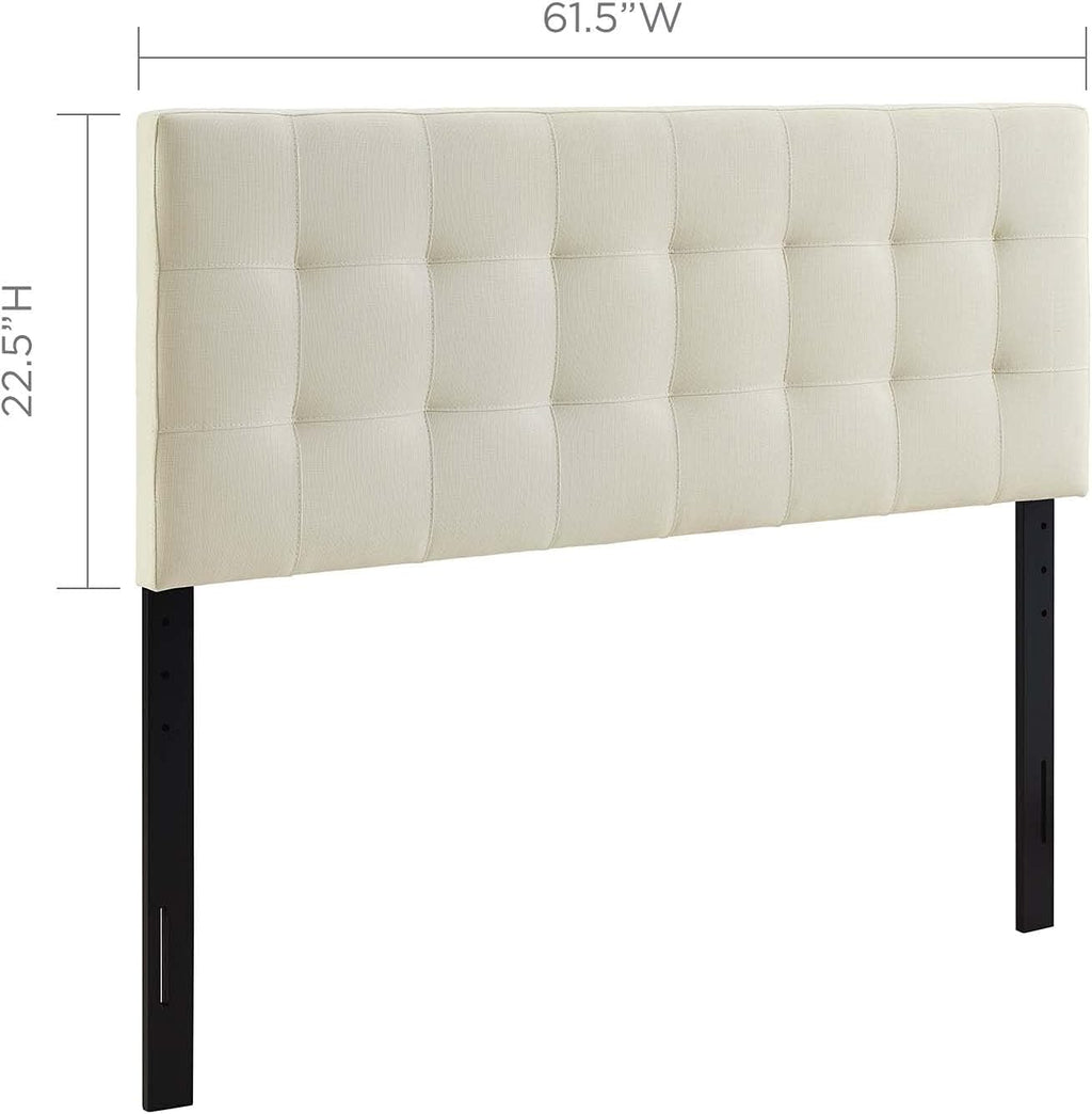 Lily Tufted Linen Fabric Upholstered Queen Headboard in Ivory