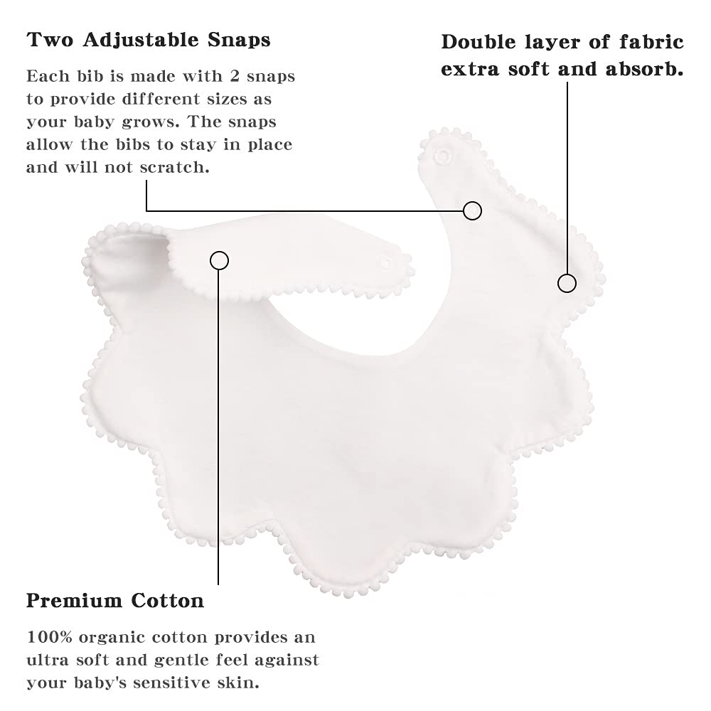 3 PCS White Flower Baby Bibs Infant Burp Clothes for Baby Girls Saliva Towel Cotton Infant Toddler Girls Bibs
