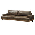 Leather Loveseat Sofa in Oak & Distress Chocolate Vintage-Industrial Style Sofa with Top Grain Leather Upholstery
