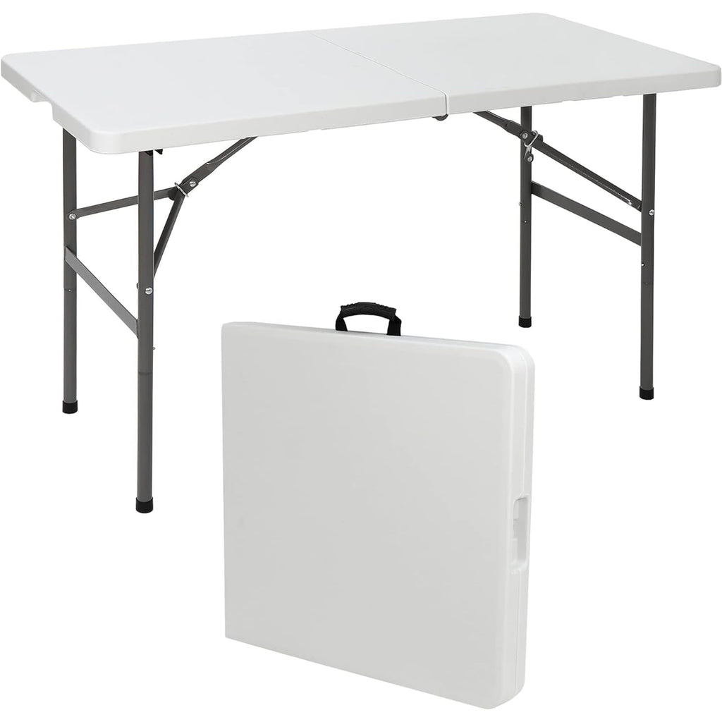 4ft Plastic Folding Table, Indoor Outdoor Heavy Duty Portable/Handle, Lock for Picnic, Party, Camping - White