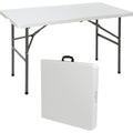 4ft Plastic Folding Table, Indoor Outdoor Heavy Duty Portable/Handle, Lock for Picnic, Party, Camping - White
