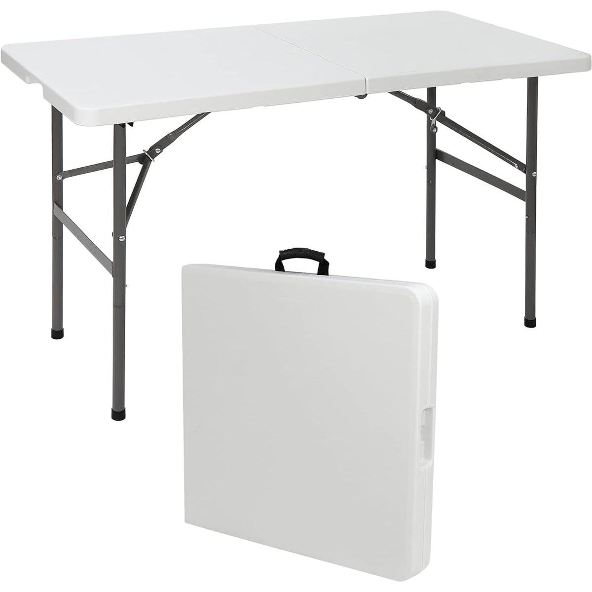 4ft Plastic Folding Table, Indoor Outdoor Heavy Duty Portable/Handle, Lock for Picnic, Party, Camping - White