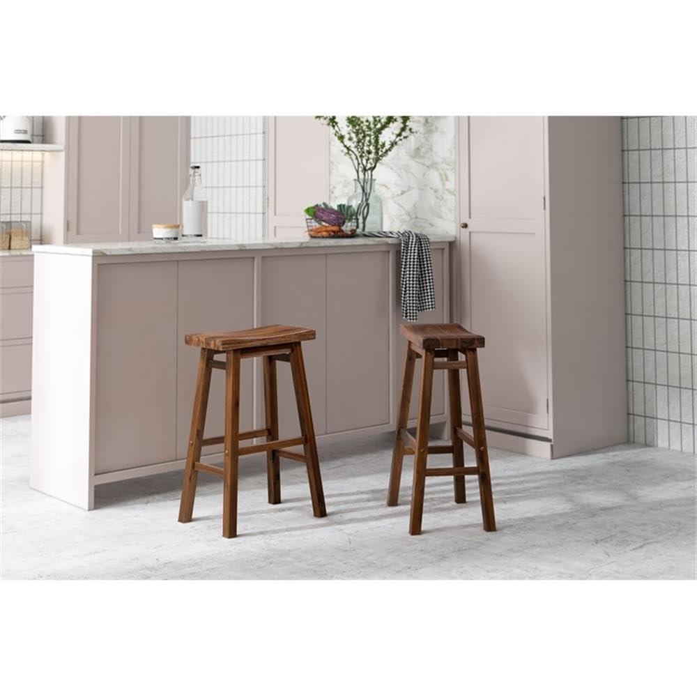 Inspired Platner Style Sonoma Backless Saddle Kitchen Bar Stool - Chestnut Wire-Brush - Set of 2