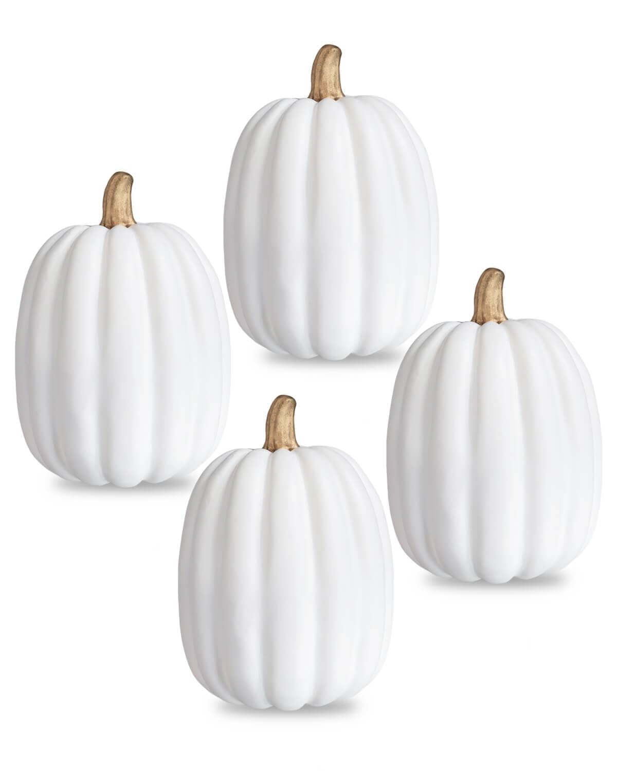 8 Inch White Artificial Pumpkins, 4 Pack Foam Pumpkins for Fall Decor